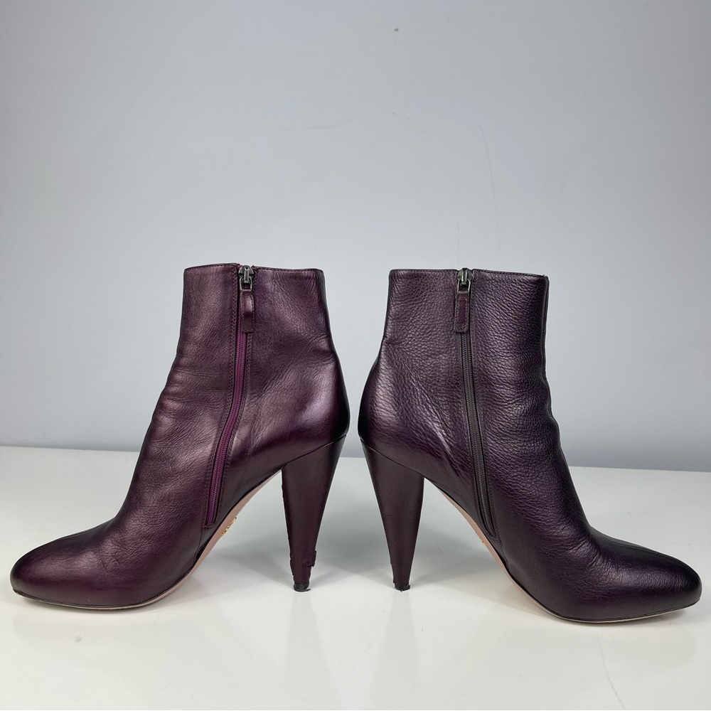 PRADA Women’s Plum Metallic Bronzed High Heel Side Zip Ankle Boots Booties 39.5 - Picture 6 of 16